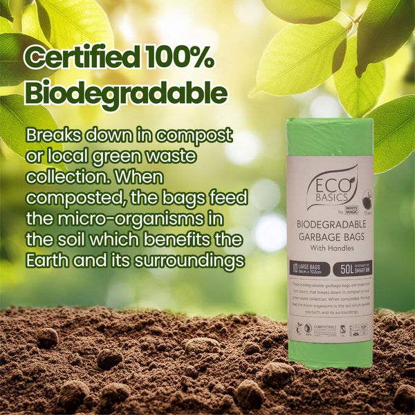 Eco Basics Biodegradable Garbage Bags, Large, 50L, 10 Bags