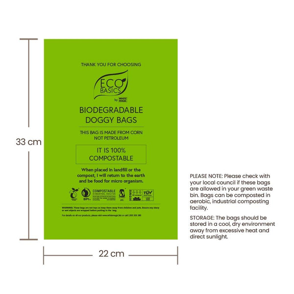 Eco Basics 100% Compostable Doggy Bags 8 Rolls, 120 Bags
