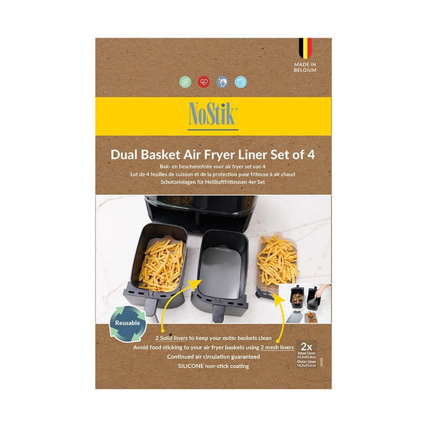 NoStik Silicone Fibreglass Dual Basket Air Fryer Liner Set of 4