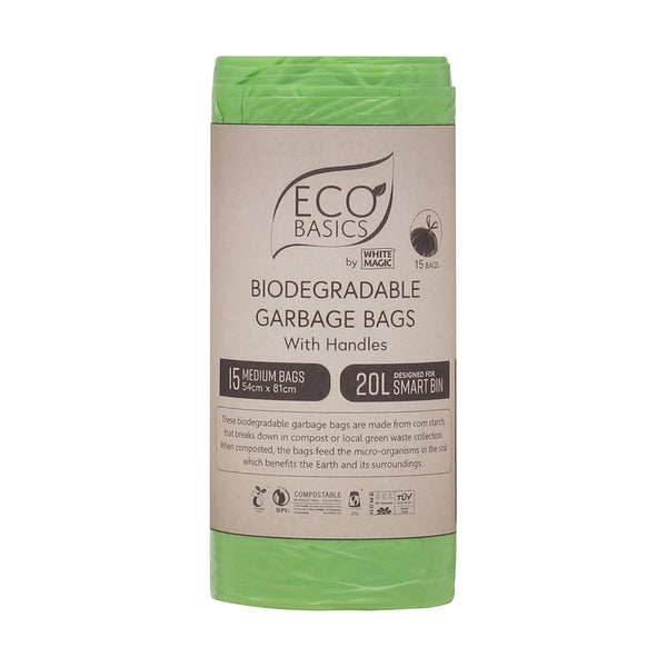 Eco Basics Biodegradable Garbage Bags, Medium, 20L, 15 Bags