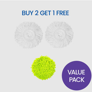 White Magic Spin Mop Head Refills Microfibre + Microfinger 3 pack