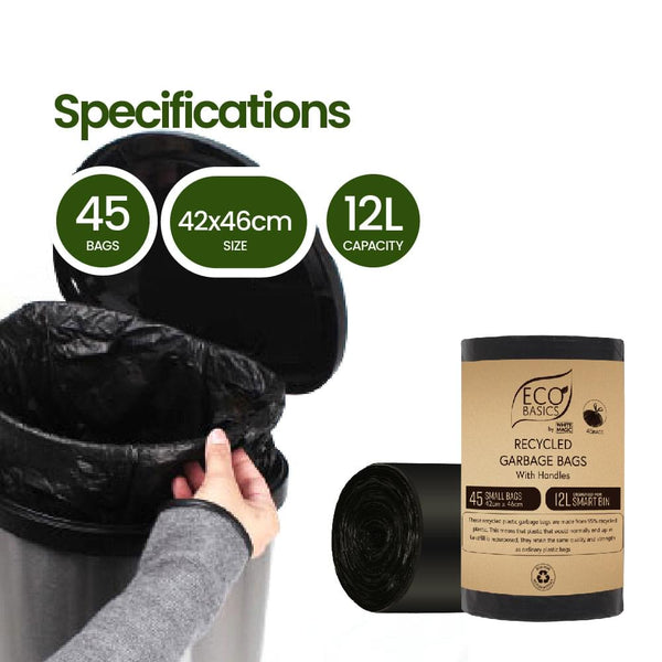 Eco Basics Recycled Garbage Bags, Small, 12L, 45 Bags
