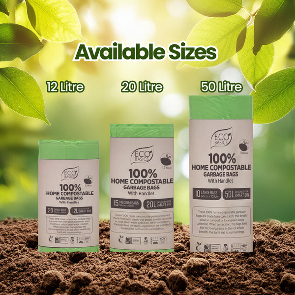 Eco Basics 100% Home Compostable Garbage Bags, Small,12L, 20 Bags