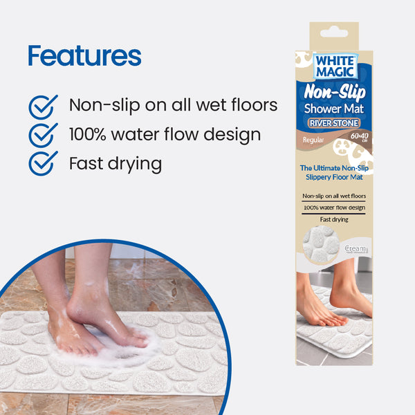White Magic Non Slip Shower Mat River Stone - Regular