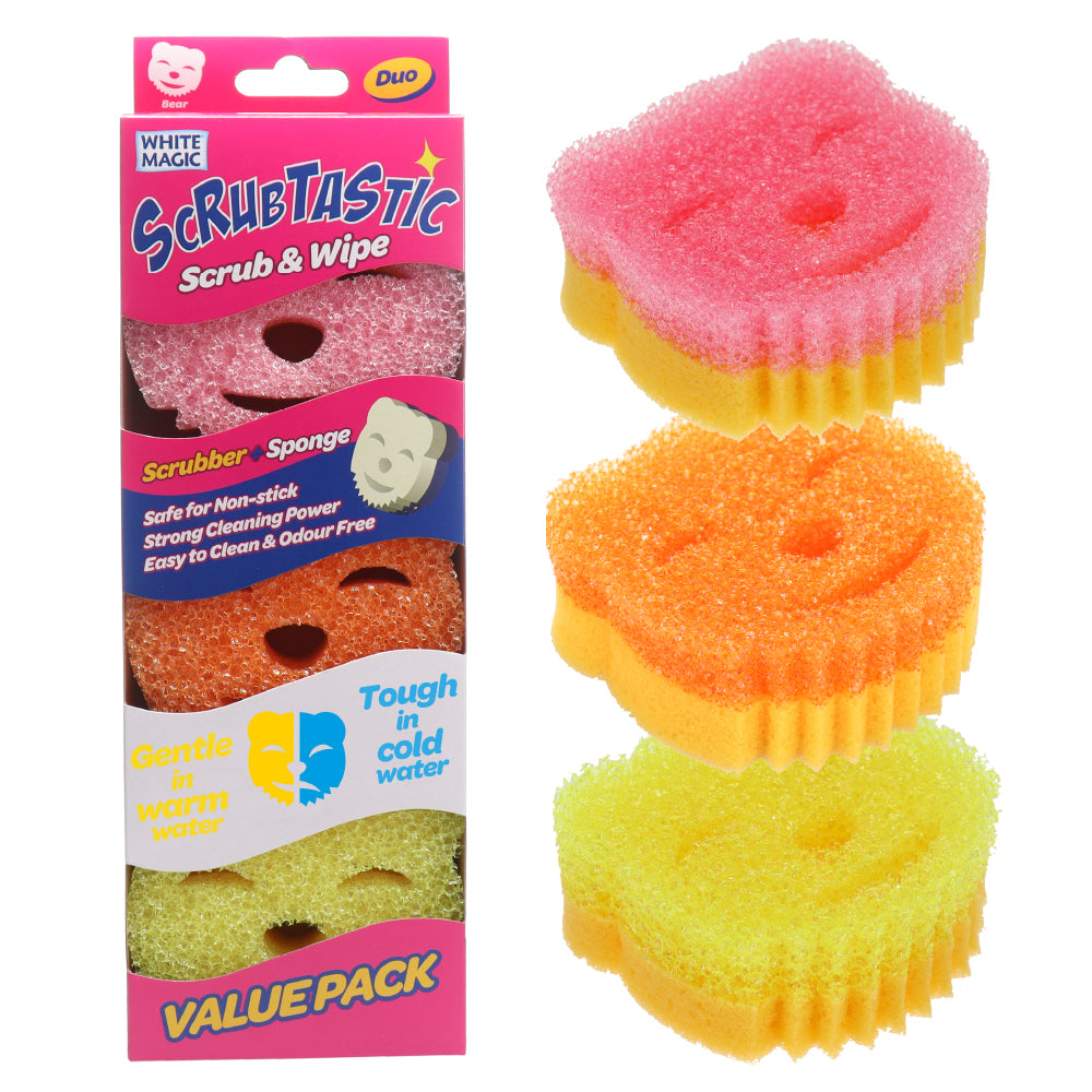 White Magic Scrubtastic Scrub & Wipe Sponge Duo 3 Pack