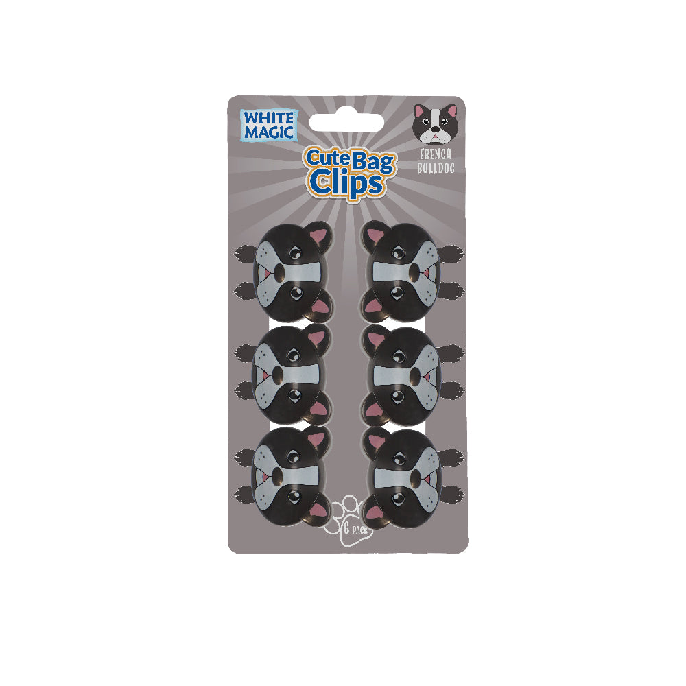White Magic Cute Bag Clips - French Bulldog Dog 6 Pack