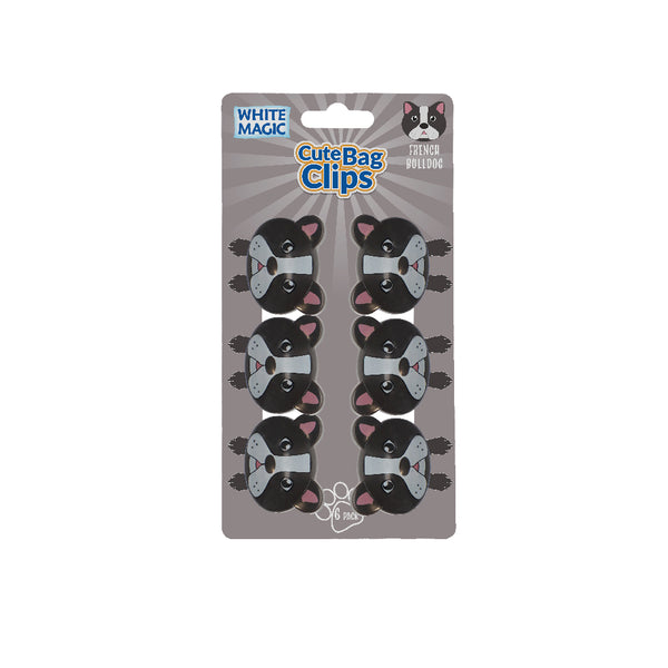 White Magic Cute Bag Clips - French Bulldog Dog 6 Pack